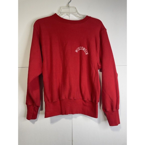 Vintage Wisconsin Champion Reverse Weave Warmup Sweatshirt Size Medium Red 80s